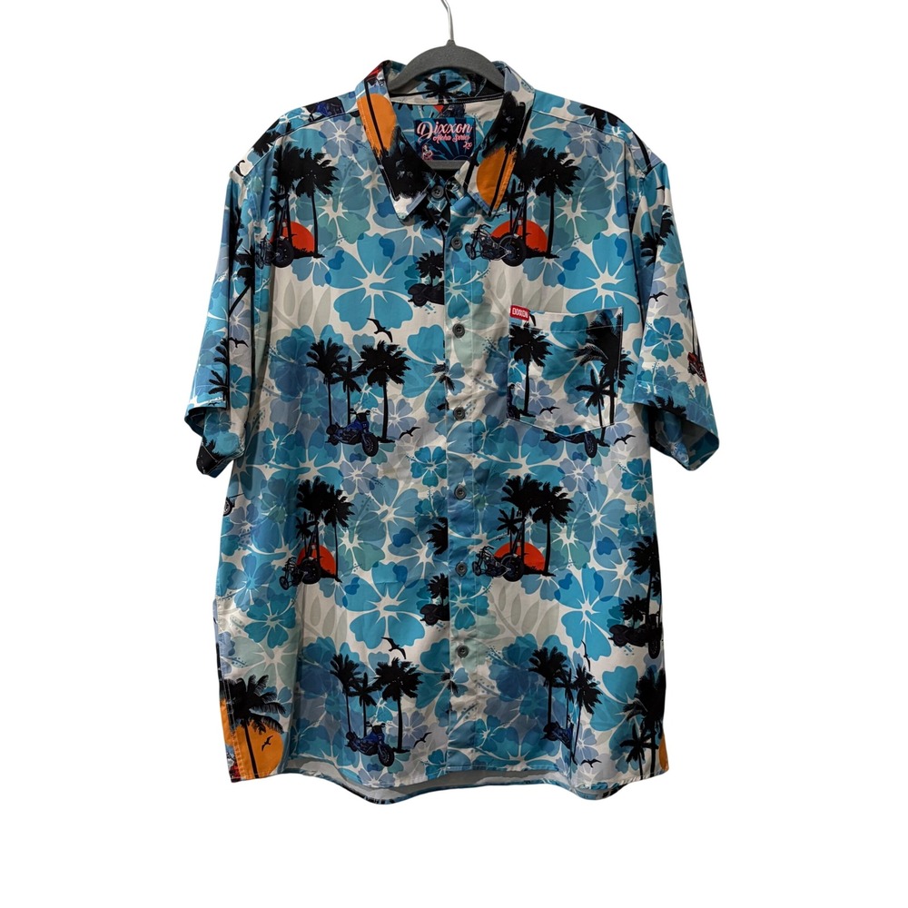 Dixxon Aloha Series Shirt Mens 2X Blue Floral Motorcycle D-Lite Blend Hawaiian